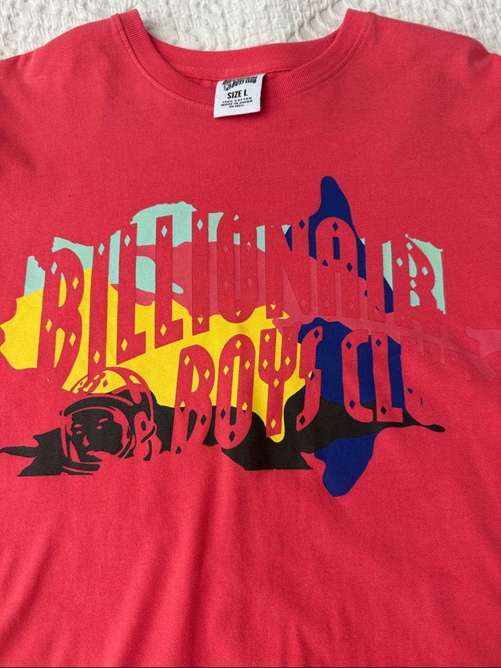 Billionaire Boys Club coral pink Crewneck T-Shirt with Multicolor Print